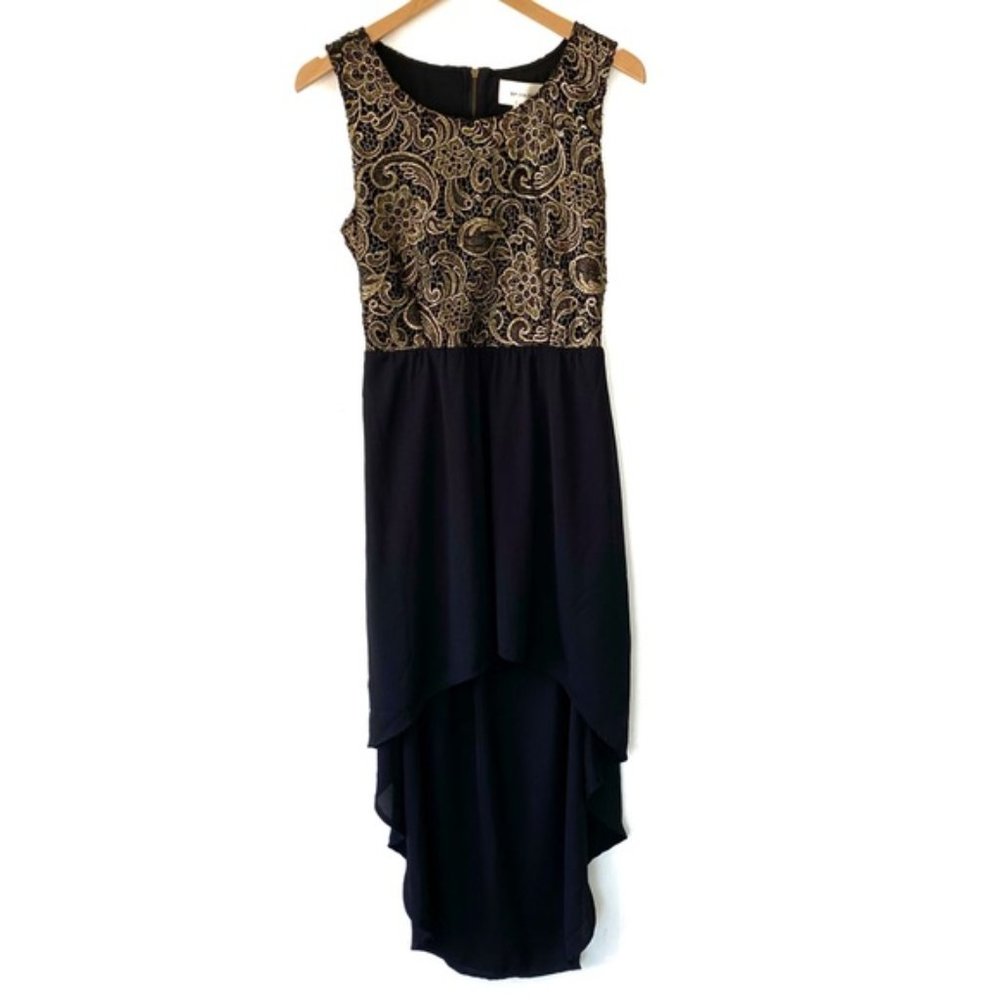 BP Collection Black & Gold Blu Pepper Appliqué High Low Dress
